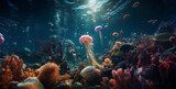 Fototapeta Do akwarium - coral reef and fish, coral reef in the sea ,cinematic photo of sea creatures underwater