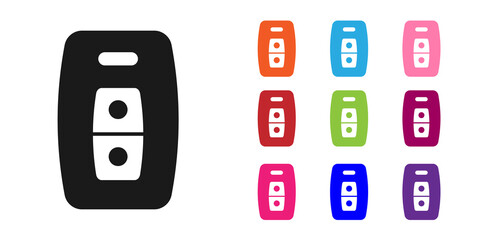 Poster - Black Car key with remote icon isolated on white background. Car key and alarm system. Set icons colorful. Vector