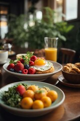 A delicious meal served on a rustic wooden table