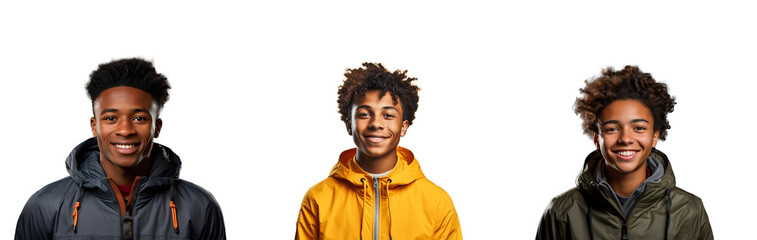 Collection of Happy African teenager students on transparent background - People smiling on camera