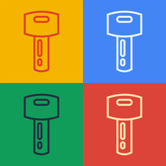 Poster - Pop art line Car key with remote icon isolated on color background. Car key and alarm system. Vector
