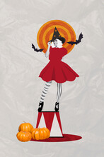 Vertical Sketch Collage Image Of Charming Girl Performer Play Clown Role October рelloween Festival Isolated On Drawing Background
