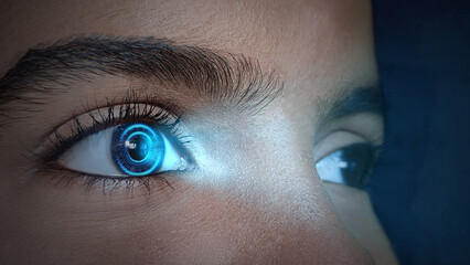 High-tech futuristic eye with light rays	
