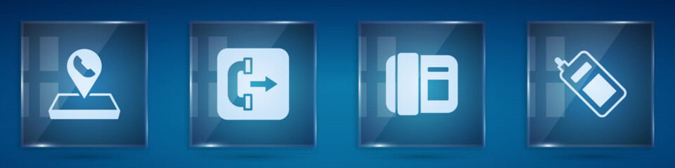 Poster - Set Call center location, Outgoing call phone, Telephone handset and Mobile. Square glass panels. Vector
