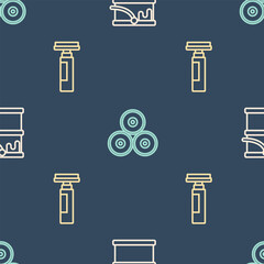 Poster - Set line Paint bucket, Marker pen and spray can on seamless pattern. Vector