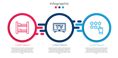 Canvas Print - Set line Hotel room bed, Smart Tv and Stars rating. Business infographic template. Vector