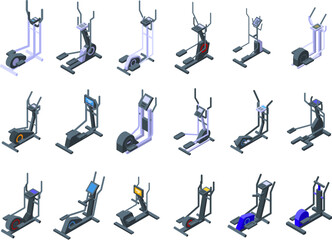 Canvas Print - Elliptical Machine icons set isometric vector. Cardio fitness. Gym health
