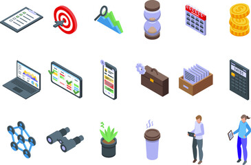 Poster - Project Management icons set isometric vector. Team software. Business work