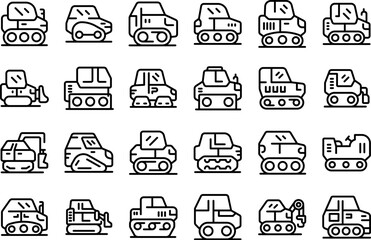 Poster - Crawler icons set outline vector. Construction industry. Vehicle machine