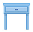 Pixel illustration of a blue desk