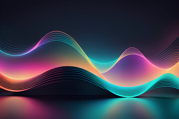 Wall Mural - Neon sound waves in vibrant colors on a dark background