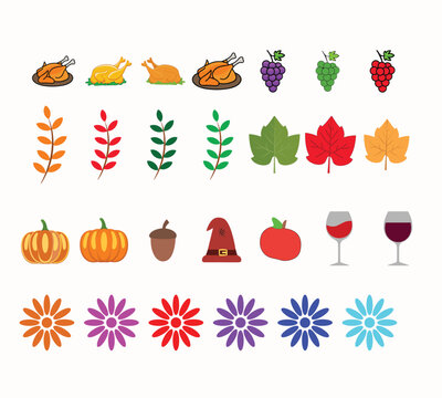Vector set of fall elements. Autumn season. Leaves, acorns, sweaters, scarves, pumpkins, boots, hedgehogs, pie, rainbow, inscription. Collection of fall elements for scrapbooking. A beautiful poster, 