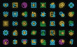 © ylivdesign - Virtual money icons set outline vector. Card seller. Payment nft neon color on black