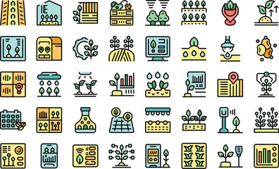 Poster - Precision farming icons set outline vector. Smart farm. Digital future thin line color flat on white