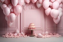 Cinematic Digital Backdrop Featuring Luxurious Dusky Pink Drapery And Paneled Walls Room With A Gigantic Bowl Of Dusky Pastel Coloured Soft-whipped Ice-cream 