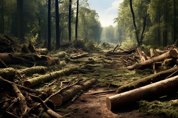 trees are cut down on a forest, in the style of use of ephemeral materials