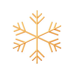 3D Golden Chrome Snowflake Isolated on White. Render Christmas Decoration Snow Flake. Happy New Year Decoration. Merry Christmas Holiday. New Year and Xmas Celebration. Realistic Vector Illustration