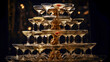 champagne glasses tower on the table