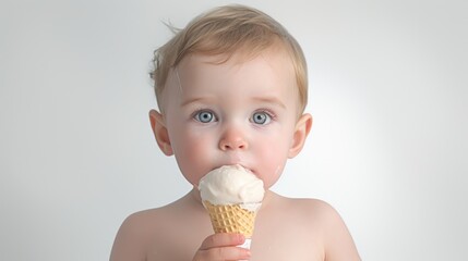 Poster - A baby is eating an ice cream cone