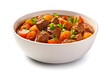 © sam - bowl of beef and vegetable stew isolated on white