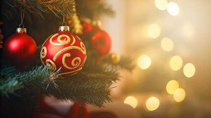 Wall Mural - christmas background with christmas baubles, gifts decoration - xmas theme