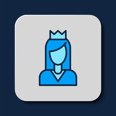 Wall Mural - Filled outline Princess icon isolated on blue background. Vector