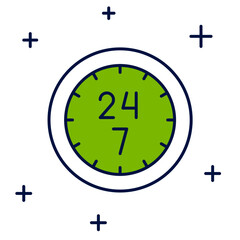 Wall Mural - Filled outline Clock 24 hours icon isolated on white background. All day cyclic icon. 24 hours service symbol. Vector