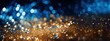 Christmas holidays blue and gold festive background with shine glitter. Christmas New year winter holidays blue Background with Golden Glitter bokeh selective focus