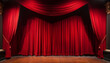 Empty theater stage with red velvet curtains. 3d illustration