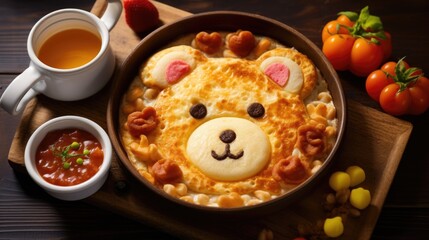 Sticker - A plate of food with a bear face on it