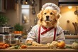 Cute dog Golden retriever Chef with costume. ai generative
