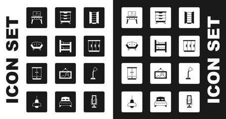 Poster - Set Wardrobe, Bunk bed, Sofa, Dressing table, Furniture nightstand, Table lamp and icon. Vector