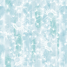 Floral Art Background With Hand-drawn Flowers Dandelions On A Blue Watercolor Background. Vector Illustration. Perfect For Design Templates, Wallpaper, Wrapping, Fabric And Textile.