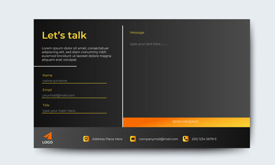 Poster - Contact us page form design template. Black gradient. Professional web design, full set of elements. User-friendly design materials.