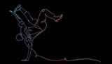 Fototapeta Uliczki - Breakdance, street dance vector illustration. One continuous line art drawing of breakdance pose. Colorful image on black background
