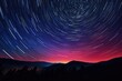 star trails in the sky in blue, red and purple Generative AI