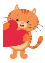 Sticker - Cute happy cat holding a heart