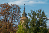 Fototapeta Las - Picturesque old tower in the trees.