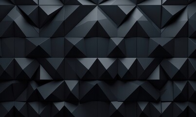  3D Tiles arranged to create a Futuristic wall. Triangular, Black Background formed from Polished blocks. 3D Render, Generative AI