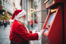 Santa Claus In Front Of Bank Atm