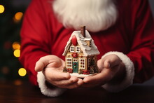 Santa Claus Hand Hold A Miniature House