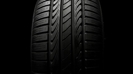  Car tire on black background