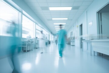 Wall Mural - Medical personnel walked in the hospital background in a hurry with motion blur. Health care and people concept.