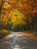 Fototapeta Natura - Illustration of an autumn landscape with yellow leaves on trees.
