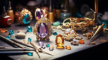 Realistic Photo Jewelry Making: Creation And Sale Of Handmade Jewelry Made Of Precious And Semi-precious Stones. Generative AI