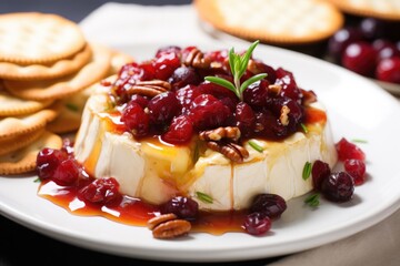 Baked Brie with Cranberries and Nuts Isolated on a White Background