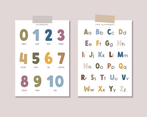 Wall Mural - Set of 2 Educational Posters, Kids Wall Decor, Kindergarten Decor, Classroom Posters, Educational Alphabet, Preschool Wall Prints, Numbers, Vector kids design