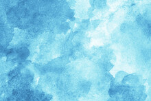 Blue Turquoise Teal Mint Cyan White Abstract Watercolor. Colorful Art Background. Light Pastel. Brush Splash Daub Stain Grunge. Like A Dramatic Sky With Clouds. Or Snow Storm Cold Wind Frost Winter.