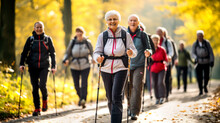 Older People Doing Nordic Walking Exercises. Made With AI Generation