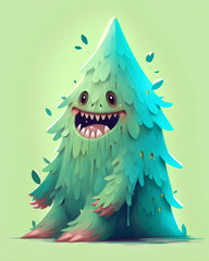 Wall Mural - Cartoon Christmas tree character design. Isolated composition, minimalistic art style.